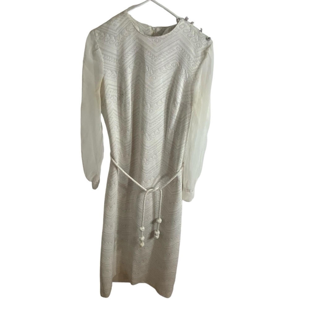 Vintage Lady Carol Union Made Dress Sz 6 Off White Chevron Woven Long Sleeve